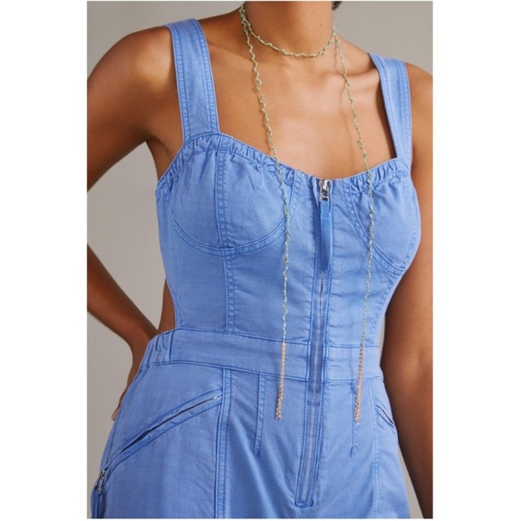 Anthropologie Bustier Jumpsuit Blue Sweetheart Open Back Sleeveless Size 10 - Picture 2 of 9